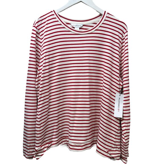 Liz Claiborne Red Stripe Top Size XL Womens Long Sleeve Tee Nautical NWT - Picture 1 of 9